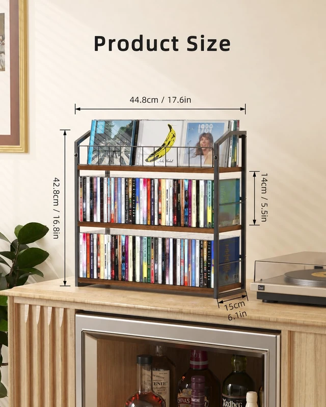 Alt view image 5 of 7 - CD Storage Rack, 3 Tier CD holder with Display Rack, 123 Capacity-Natural Versatile CD organizer works for DVD storage, books and other media items, keeping jewel cases neat and accessible
