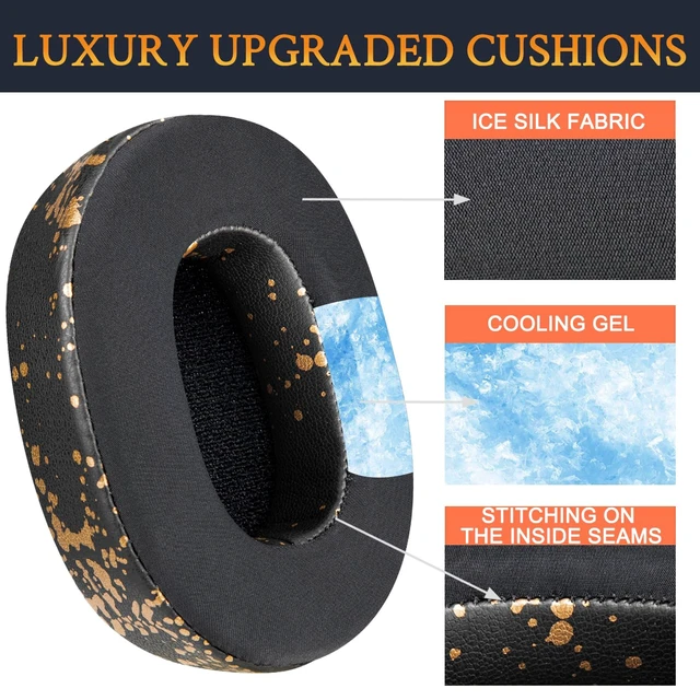 Alt view image 3 of 5 - Cooling-Gel Replacement Earpads for Skullcandy Hesh 3/ANC/Evo & Crusher Wireless/540/ANC/Evo & Venue ANC Over-Ear Headphones, Ear Pads Cushions with Ice Silk Fabric - Black Gold