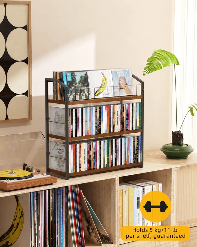 Alt view image 6 of 7 - CD Storage Rack, 3 Tier CD holder with Display Rack, 123 Capacity-Natural Versatile CD organizer works for DVD storage, books and other media items, keeping jewel cases neat and accessible