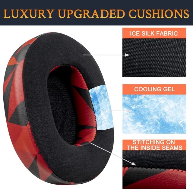 Alt view image 4 of 7 - Cooling-Gel Replacement Earpads for Skullcandy Hesh 3/ANC/Evo & Crusher Wireless/540/ANC/Evo & Venue ANC Over-Ear Headphones, Ear Pads Cushions with Ice Silk Fabric - Red Storm