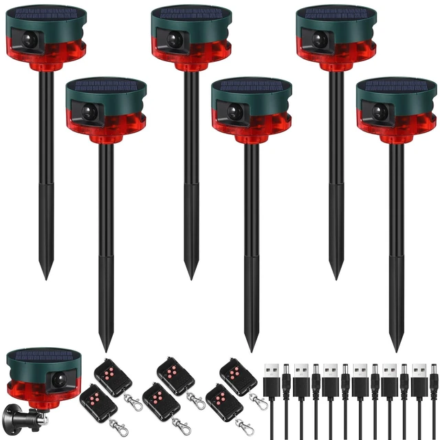Main image of 6 Pack Solar Outdoor Motion Sensor Alarm-Dog Barking&Gunshot Sound Support Recording Animal Deterrent for Home Security, 13 Kinds of Sounds (Red)