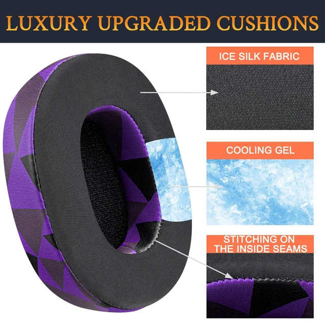 Alt view image 3 of 5 - Cooling-Gel Replacement Earpads for Skullcandy Hesh 3/ANC/Evo & Crusher Wireless/540/ANC/Evo & Venue ANC Over-Ear Headphones, Ear Pads Cushions with Ice Silk Fabric - Purple Black