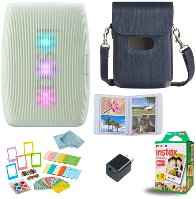 Main image of INSTAX Mini Link 3 Smartphone Printer + INSTAX Mini Instant Film (20 Sheets) + USB Wall Charger + BluebirdSales Travel Bag, Photo Album, Microfiber Cleaning Cloth (Sage Green)