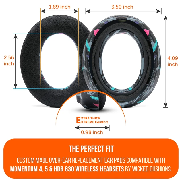 Alt view image 5 of 7 - Freeze Momentum 4 & 5 - Cooling Gel Earpads for Sennheiser Momentum Made by Wicked Cushions Fits Momentum 4 & 5 Wireless. Boost Comfort, Thickness & Sound Isolation 90's Black