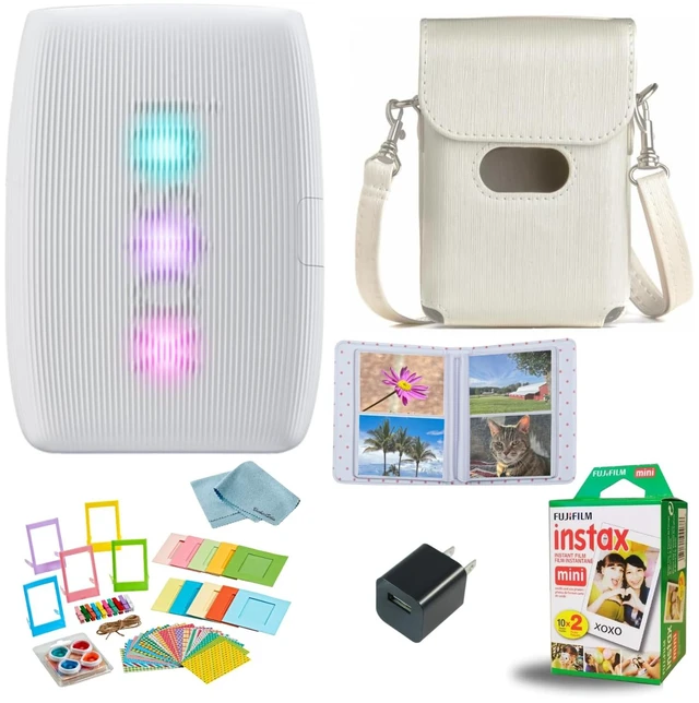 Main image of INSTAX Mini Link 3 Smartphone Printer + INSTAX Mini Instant Film (20 Sheets) + USB Wall Charger + BluebirdSales Travel Bag, Photo Album, Microfiber Cleaning Cloth (Clay White)