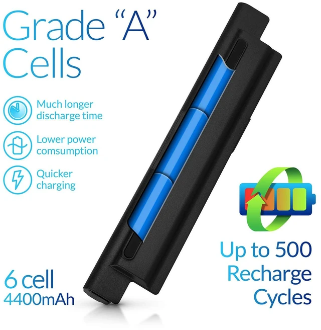Alt view image 3 of 7 - Battery for Dell XCMRD MR90Y Inspiron 15 3521 3537 3541 17 Fits 3542 3543 3531 3721 3737 5537 5521 3421 5421 Latitude 3540 3440 FW1MN 49VTP V8VNT 6 cells 49Wh 4400mAh 11.1V