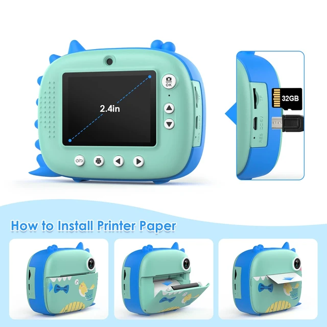 Alt view image 7 of 7 - Kids Camera Instant Print, Selfie Digital Camara for Kids with Print Paper & 32G Card, 2.5K Video & Instant Print Camera with Color Pens for DIY, Fun Gift for Girls Boys 3-12 Years Old (Blue)