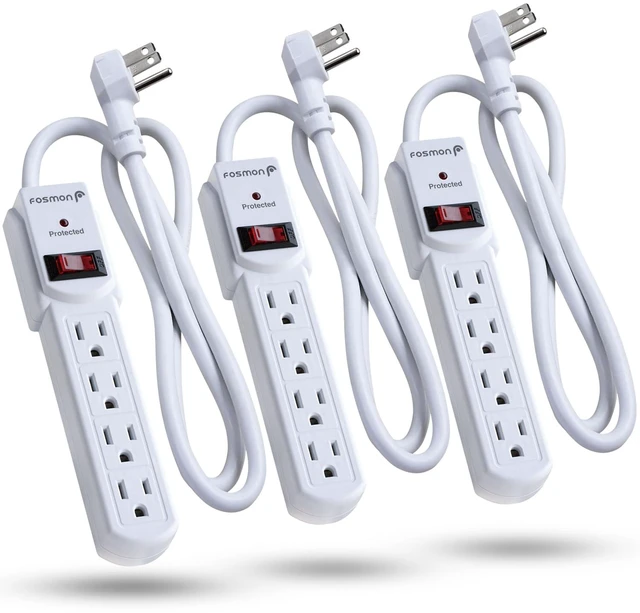 Main image of 4-Outlet Surge Protector Power Strip, 3ft Wall Plug Extension Cord Mountable Power Strip ON/OFF Switch, 490 Joules, 15A / 1875W, 3 Prong Flat Plug for Home Office, ETL Listed- 3 Pack