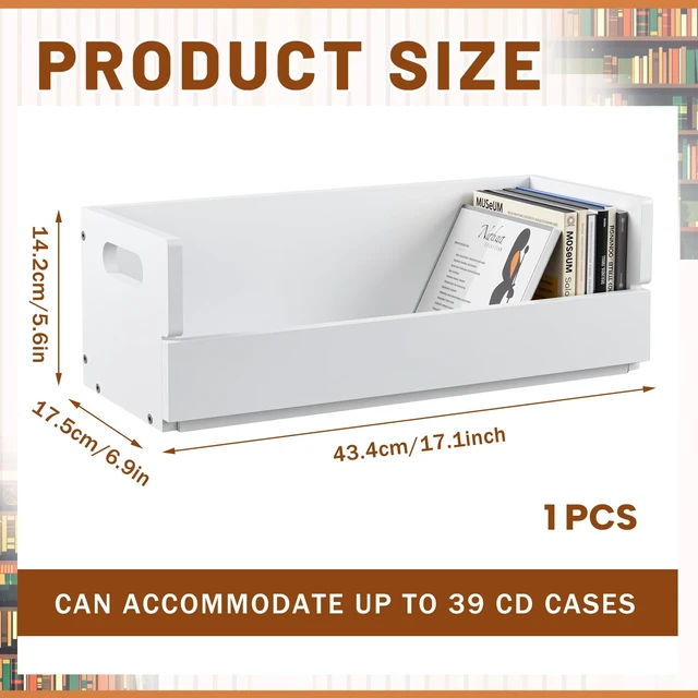 Alt view image 2 of 7 - 1 Set Wooden CD Storage Box, Holds 36 Standard CDs Stackable CD Holder Organizer with Magnetic Front Flap and Carrying Handles for DVDs, Cassette Tapes and Movie Cases (White)