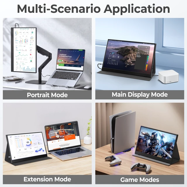 Alt view image 4 of 7 - 15.6 Inch Portable Monitor 1080P 60Hz FHD IPS Display with Case USB-C & HDMI, Ultra-Slim Travel & Gaming Monitor for Laptop MacBook Phone Xbox PS4/5 Switch