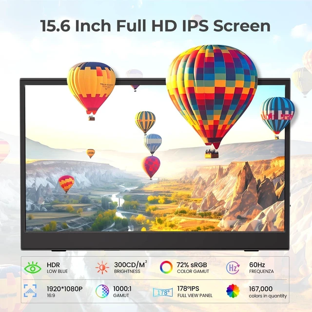 Alt view image 7 of 7 - 15.6 Inch Portable Monitor 1080P 60Hz FHD IPS Display with Case USB-C & HDMI, Ultra-Slim Travel & Gaming Monitor for Laptop MacBook Phone Xbox PS4/5 Switch