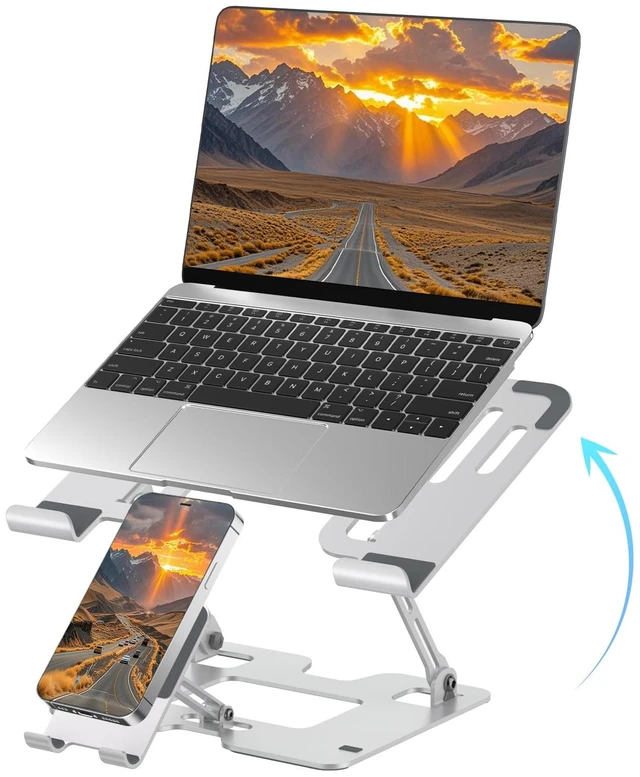 Main image of Ergonomic 2-in-1 Laptop Phone Stand for Desk, Adjustable Riser, Sturdy and Portable, Fits All Laptops and PhoneWhite