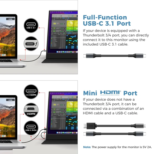 Alt view image 6 of 7 - 15.6 Inch Portable Monitor 1080P 60Hz FHD IPS Display with Case USB-C & HDMI, Ultra-Slim Travel & Gaming Monitor for Laptop MacBook Phone Xbox PS4/5 Switch