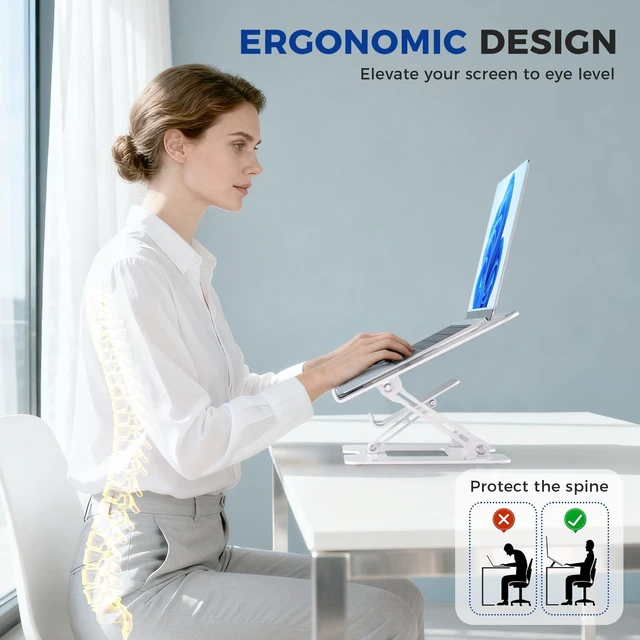 Alt view image 2 of 7 - Ergonomic 2-in-1 Laptop Phone Stand for Desk, Adjustable Riser, Sturdy and Portable, Fits All Laptops and PhoneWhite