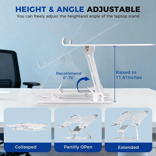 Alt view image 4 of 7 - Ergonomic 2-in-1 Laptop Phone Stand for Desk, Adjustable Riser, Sturdy and Portable, Fits All Laptops and PhoneWhite