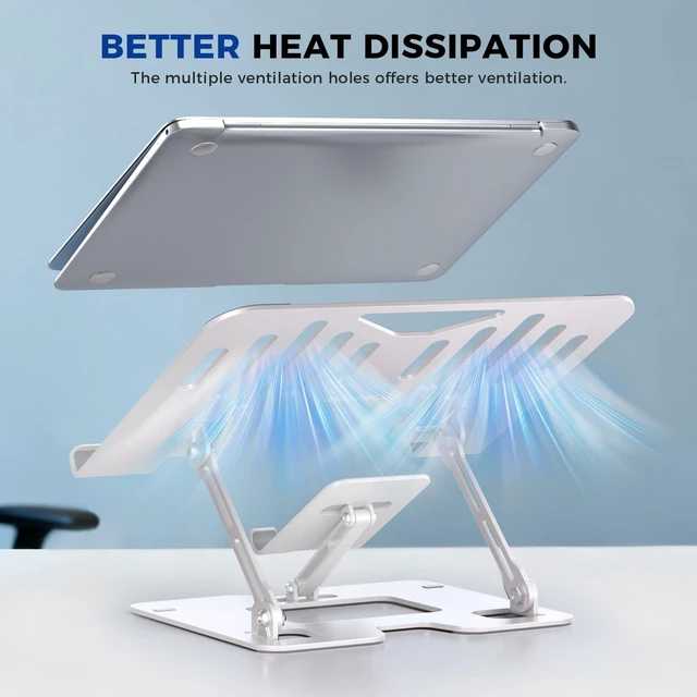 Alt view image 5 of 7 - Ergonomic 2-in-1 Laptop Phone Stand for Desk, Adjustable Riser, Sturdy and Portable, Fits All Laptops and PhoneWhite