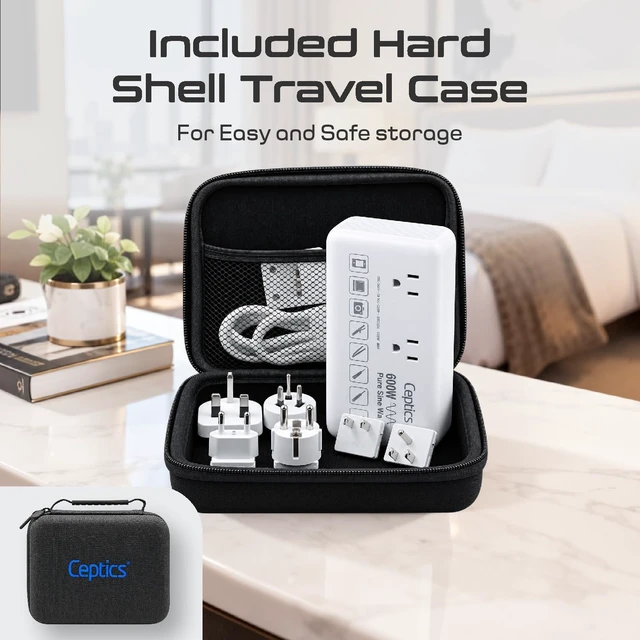 Alt view image 4 of 7 - 600W Pure Sine Wave 220v to 110v Converter, Step Down Voltage Converter us to Europe, 6 Plug attachments and 4 USB Ports (35W max), Perfect for Hair dryers, Straighteners and Curling Irons