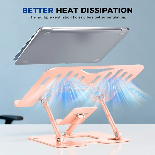 Alt view image 4 of 7 - Ergonomic 2-in-1 Laptop Phone Stand for Desk, Pink Laptop Stand Adjustable Riser, Sturdy and Portable, Fits All Laptops and Phone (Pink)