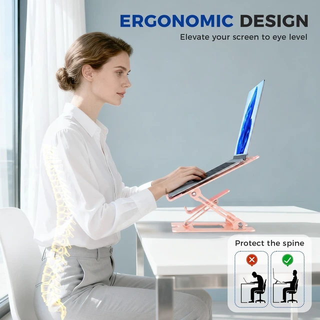 Alt view image 6 of 7 - Ergonomic 2-in-1 Laptop Phone Stand for Desk, Pink Laptop Stand Adjustable Riser, Sturdy and Portable, Fits All Laptops and Phone (Pink)