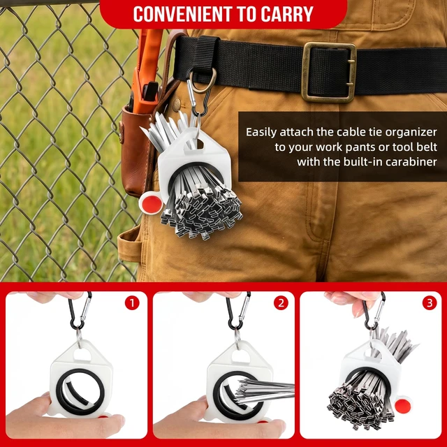 Alt view image 6 of 7 - Metal Zip Ties Gun Set, 200Pcs Stainless Steel Cable Ties, Black Heavy Duty Stainless Steel Cable Tie Gun Kit with 8 inch & 12 Inch Zip Ties for Chain Link Fence, Chicken Coop, Exhaust Pipes