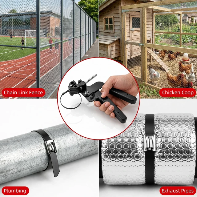 Alt view image 7 of 7 - Metal Zip Ties Gun Set, 200Pcs Stainless Steel Cable Ties, Black Heavy Duty Stainless Steel Cable Tie Gun Kit with 8 inch & 12 Inch Zip Ties for Chain Link Fence, Chicken Coop, Exhaust Pipes