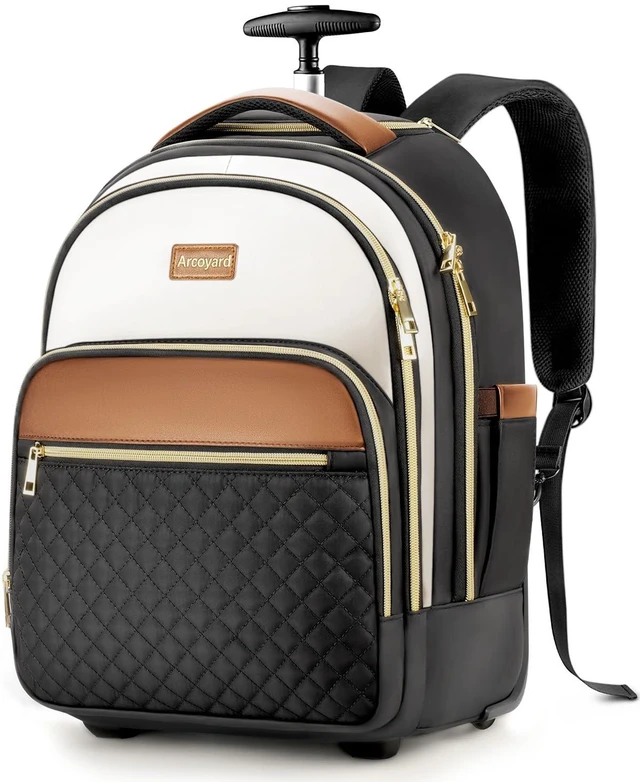 Main image of Rolling Backpack for Women, 15.6 Inch Travel Backpack with Wheels Wheeled Laptop Backpack, Water Resistant Underseat Carry On Luggage, Anti Theft Business Bag for Work College, Beige Brown