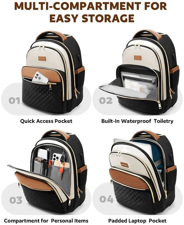 Alt view image 5 of 7 - Rolling Backpack for Women, 15.6 Inch Travel Backpack with Wheels Wheeled Laptop Backpack, Water Resistant Underseat Carry On Luggage, Anti Theft Business Bag for Work College, Beige Brown