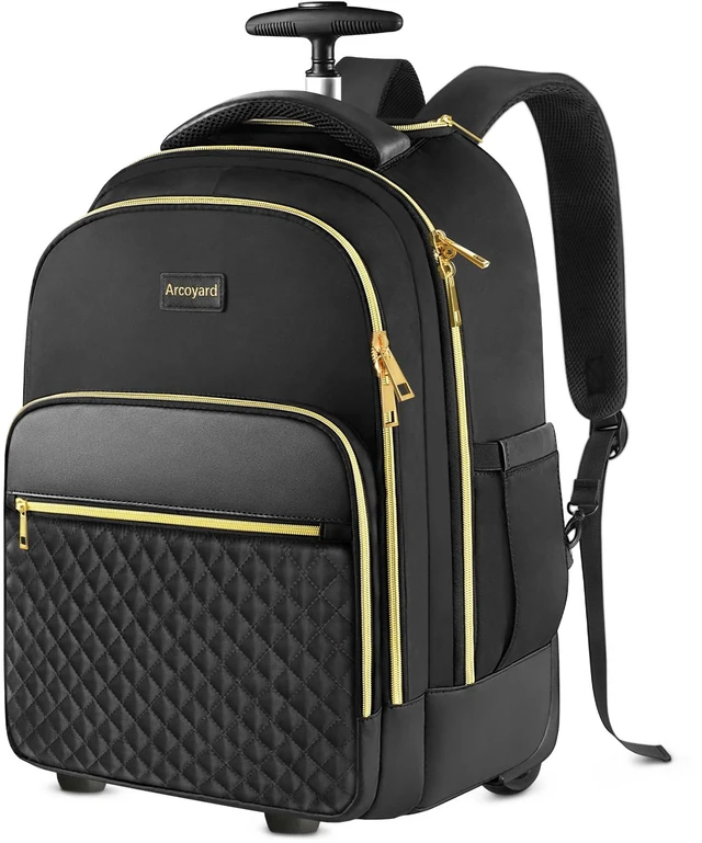 Main image of Rolling Backpack for Women, 17.3 Inch Travel Backpack with Wheels Wheeled Laptop Backpack, Water Resistant Carry On Luggage, Anti Theft Business Bag for Work College, Black