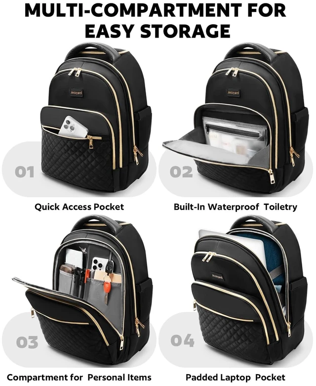 Alt view image 3 of 7 - Rolling Backpack for Women, 17.3 Inch Travel Backpack with Wheels Wheeled Laptop Backpack, Water Resistant Carry On Luggage, Anti Theft Business Bag for Work College, Black