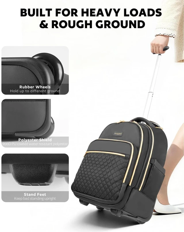 Alt view image 5 of 7 - Rolling Backpack for Women, 17.3 Inch Travel Backpack with Wheels Wheeled Laptop Backpack, Water Resistant Carry On Luggage, Anti Theft Business Bag for Work College, Black