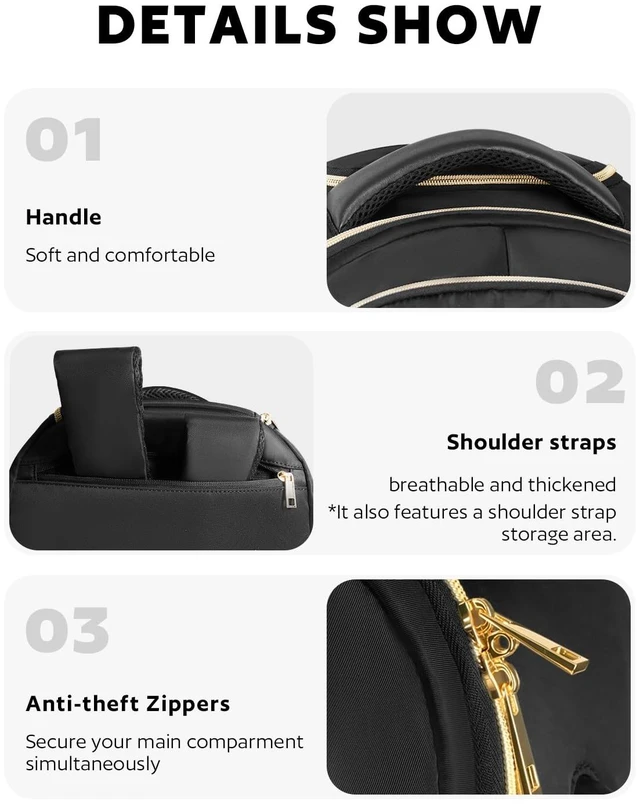 Alt view image 7 of 7 - Rolling Backpack for Women, 17.3 Inch Travel Backpack with Wheels Wheeled Laptop Backpack, Water Resistant Carry On Luggage, Anti Theft Business Bag for Work College, Black