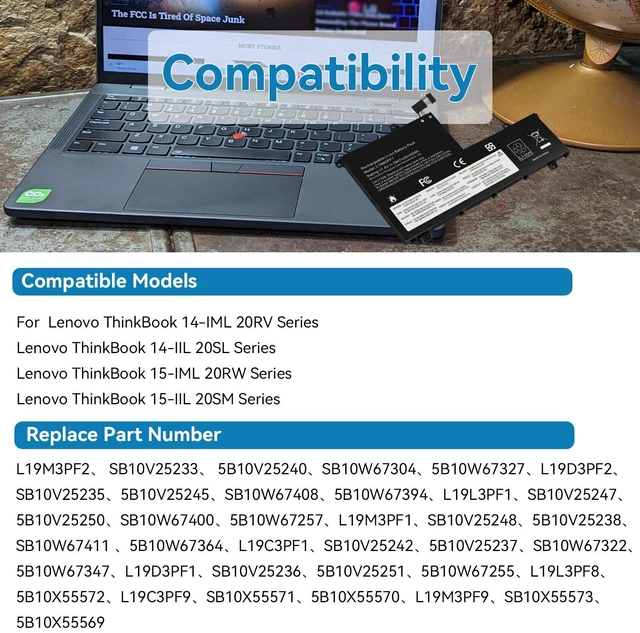 Alt view image 2 of 7 - L19M3PF1 Laptop Battery Replacement for Lenovo ThinkBook 15-IML 15-IIL 14-IML 14-IIL Series L19C3PF1 L19D3PF1 L19L3PF1 L19M3PF2 L19C3PF9 L19M3PF9 L19L3PF8 L19D3PF2