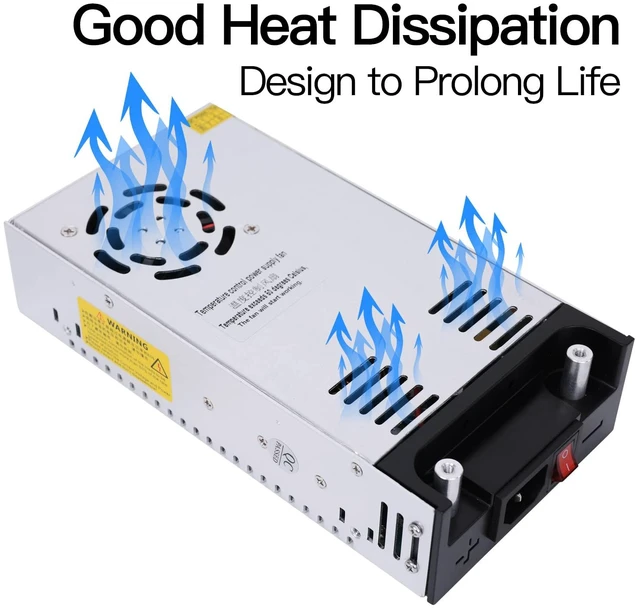 Alt view image 5 of 7 - High-Power SMPS 110V/220V AC to 12V DC Converter - 50A 600W Power Supply - Adjustable Switch Transformer for LED Strip, LCD Monitor CCTV, Radio/Car Stereos, 3D Printer - Includes 2 Clamp Wires