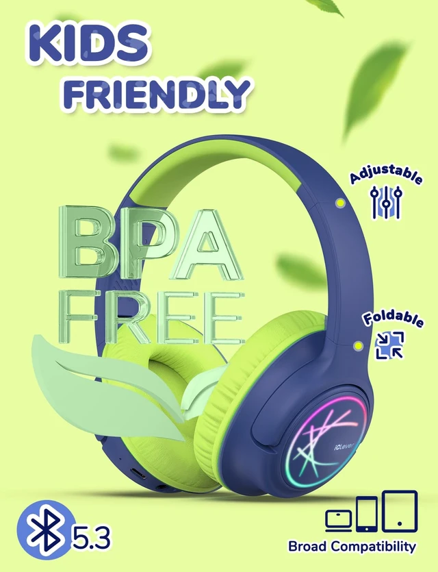 Alt view image 6 of 7 - BTH18 Kids Bluetooth Headphones LED Lights for Toddler Boys Girls SafeSound Tech, 43H Playtime Stereo Sound, USB C Charging AUX Cable, Over Ear Kids Headphones Wireless for iPad/Tablet/Travel