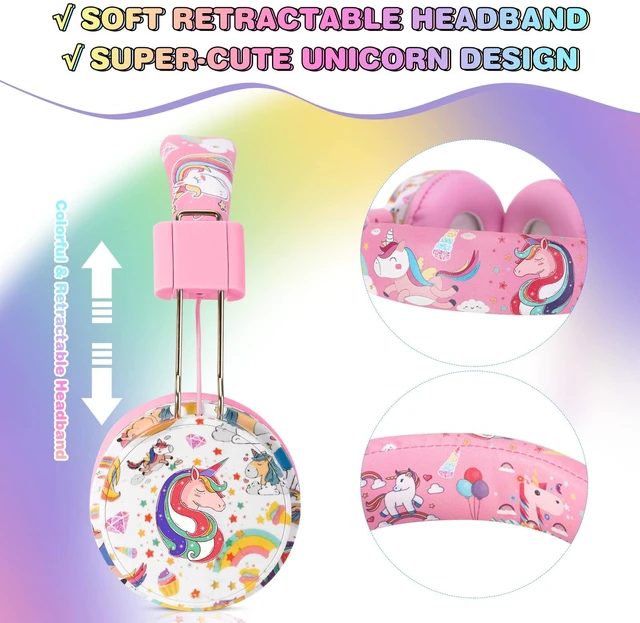 Alt view image 2 of 6 - Unicorn Kids Bluetooth Headphones, 85dB Safe Volume Limit For kids at school, tablet, travel, or airplane use, enjoy wireless mode, mic, Bluetooth 5.2, fast charging, foldable design