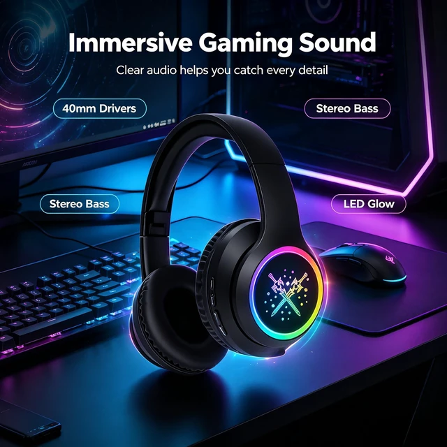 Alt view image 2 of 7 - Boys Headphones, Sword Light up Headphone, Kids Bluetooth Headphones Wireless for Boys Girls Toddler Fire Tablet/Laptop/Pad/Schoo (Black Sword)
