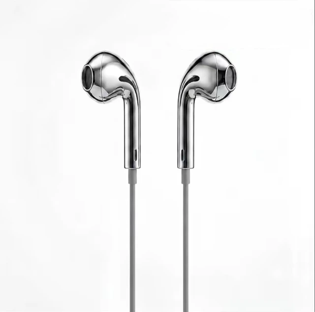 Alt view image 2 of 5 - Wired Earbuds with Chrome Finish, Y2K Style In-Line Volume Control, Portable Design, Trendy Y2K Aesthetic, Chrome Metallic Finish, USB-C Compatible