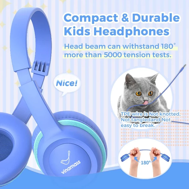 Alt view image 2 of 6 - Kids Headphones, Wired Headphones for Kid with Safe Volume Limiter, Kid Headphone with Cord 3.5mm Jack, On-Ear Girls Boys Toddler Headphone for School
