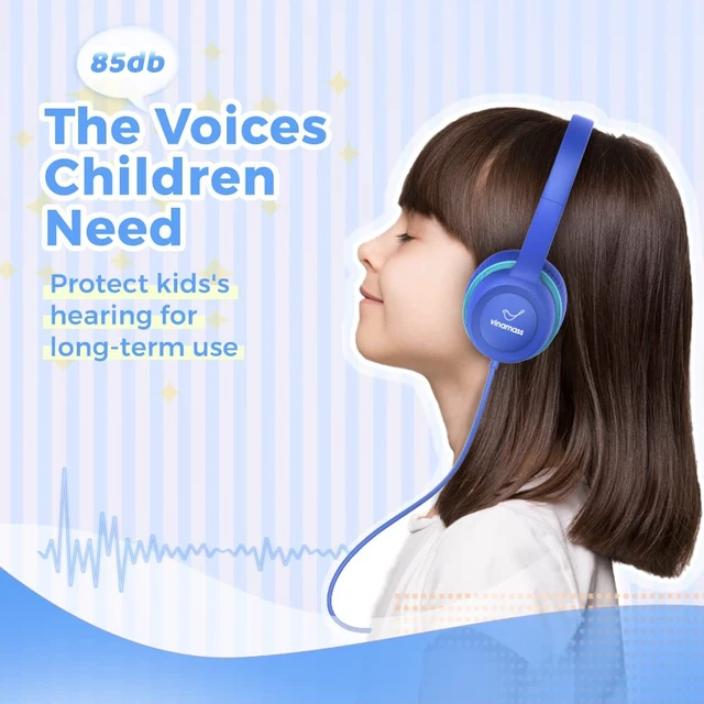 Alt view image 6 of 6 - Kids Headphones, Wired Headphones for Kid with Safe Volume Limiter, Kid Headphone with Cord 3.5mm Jack, On-Ear Girls Boys Toddler Headphone for School