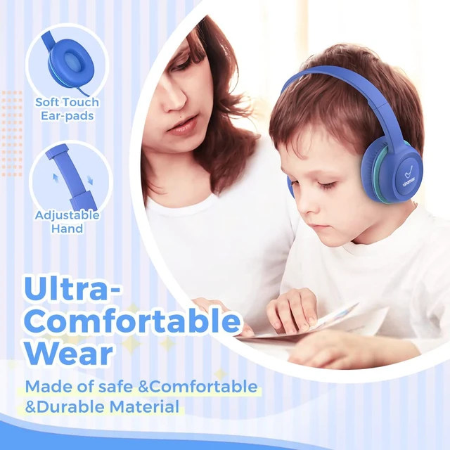 Alt view image 5 of 6 - Kids Headphones, Wired Headphones for Kid with Safe Volume Limiter, Kid Headphone with Cord 3.5mm Jack, On-Ear Girls Boys Toddler Headphone for School