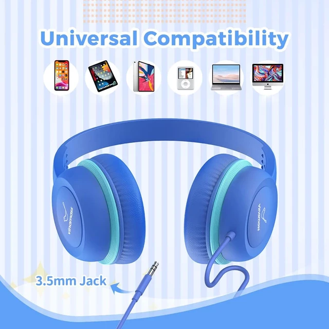 Alt view image 4 of 6 - Kids Headphones, Wired Headphones for Kid with Safe Volume Limiter, Kid Headphone with Cord 3.5mm Jack, On-Ear Girls Boys Toddler Headphone for School