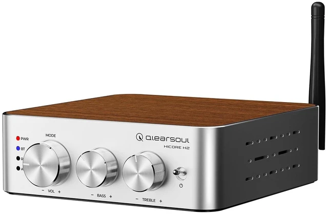 Main image of HiCore H2 Bluetooth 5.4 Hi-Fi Stereo Amplifier TI TPA3255 Class D, 100W x2 (@4) Rated Output, Anti-Hijack BT Mode, RCA/AUX/BT 3-Input Hub for Passive Speakers, Includes 30V/5A Adapter