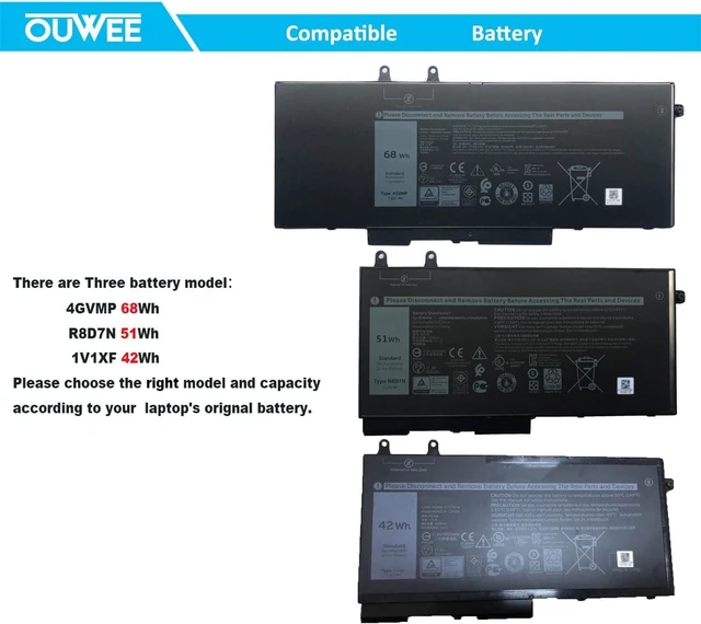 Alt view image 4 of 5 - R8D7N Laptop Battery Compatible with Dell Latitude 5400 5410 5500 5510 Precision 3540 3550 Inspiron 7590 7591 7791 2-in-1 Series 0R8D7N 1V1XF 4GVMP W8GMW 11.4V 51Wh