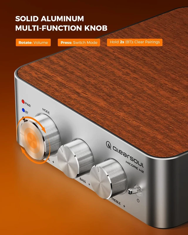 Alt view image 7 of 7 - HiCore H2 Bluetooth 5.4 Hi-Fi Stereo Amplifier TI TPA3255 Class D, 100W x2 (@4) Rated Output, Anti-Hijack BT Mode, RCA/AUX/BT 3-Input Hub for Passive Speakers, Includes 30V/5A Adapter