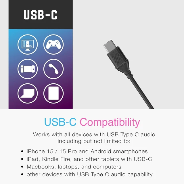 Alt view image 2 of 7 - Kid Headphones for School, USB Type C Kids Headphone with LED Lights, Wired Boys Girls Headphones with Safe Limiter 85dB/94dB, Foldable On Ear Headphones with Microphones for School/iPad, Black