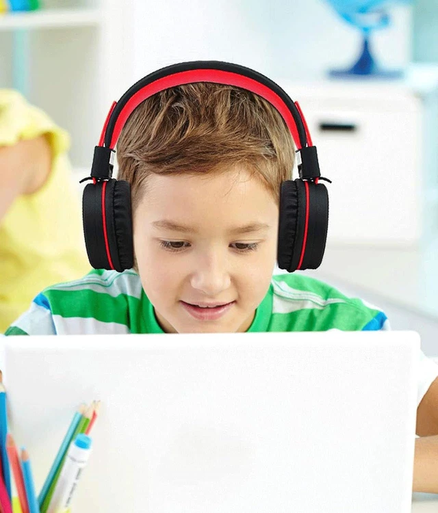 Alt view image 4 of 7 - Kid Headphones for School, USB Type C Kids Headphone with LED Lights, Wired Boys Girls Headphones with Safe Limiter 85dB/94dB, Foldable On Ear Headphones with Microphones for School/iPad, Black