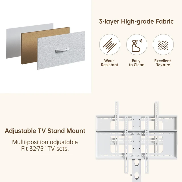 Alt view image 6 of 7 - White TV Stand with Mount for 32/45/55/60/65/75 inch TVs, Entertainment Center with 6 Fabric Drawers & Open Shelf, TV Media Console for Living Room, Bedroom