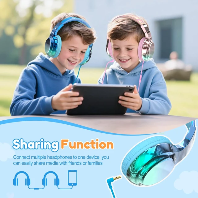 Alt view image 6 of 7 - USB C Kids Wired Headphones with Mic, 85/94dB Safe Volume Limit Kids headphones with cord, foldable on-ear fit, tangle-free, sharing port for school, Chromebook, tablet, travel, boys girls