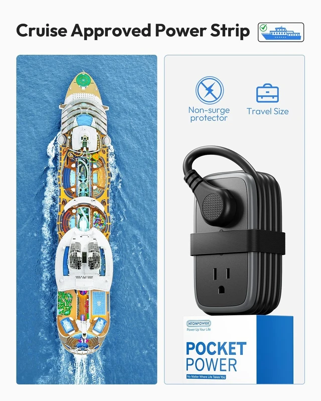 Alt view image 3 of 7 - Travel Power Strip with USB Ports, 4ft Flat Plug Wrapped Around Short Extension Cord with 4 Outlets 3 USB Ports, Compact for Cruise Travel Essential Hotel Home Office, Black