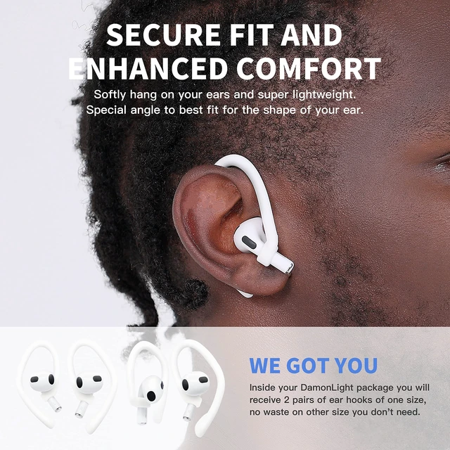 Alt view image 3 of 5 - Ear Hooks 2 Pairs for AirPods Pro 2 & 1, AirPods 4 & 3, Anti-Slip Comfortable Fit, Ergonomic Design, Accessories (Small, White)